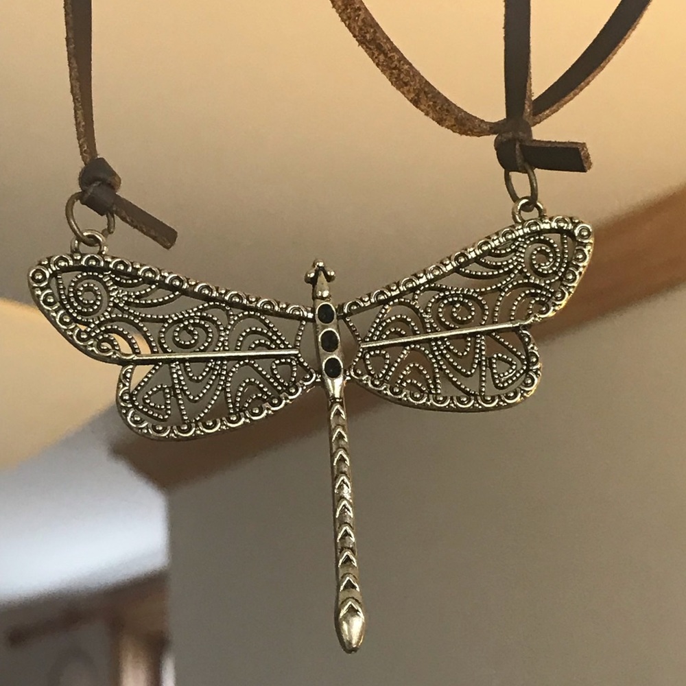 antique brass Dragonfly statement necklace
